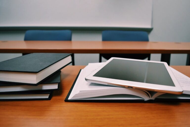 Books and educational resources on a classroom desk